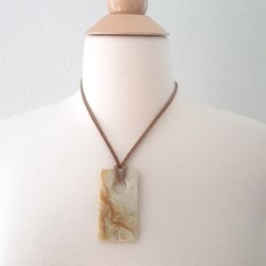 Jessica Elliot Carved Jade Tag Necklace Leather